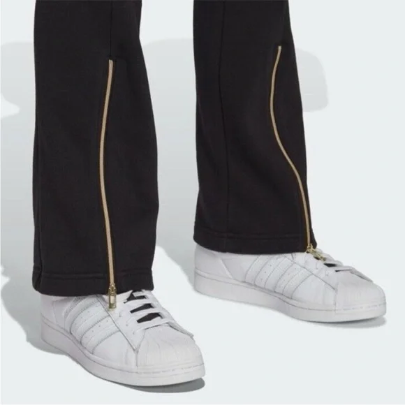 Adidas Originals Women's Track Pants Black Boot cut pant with ankle Gold zip XS - Picture 9 of 16